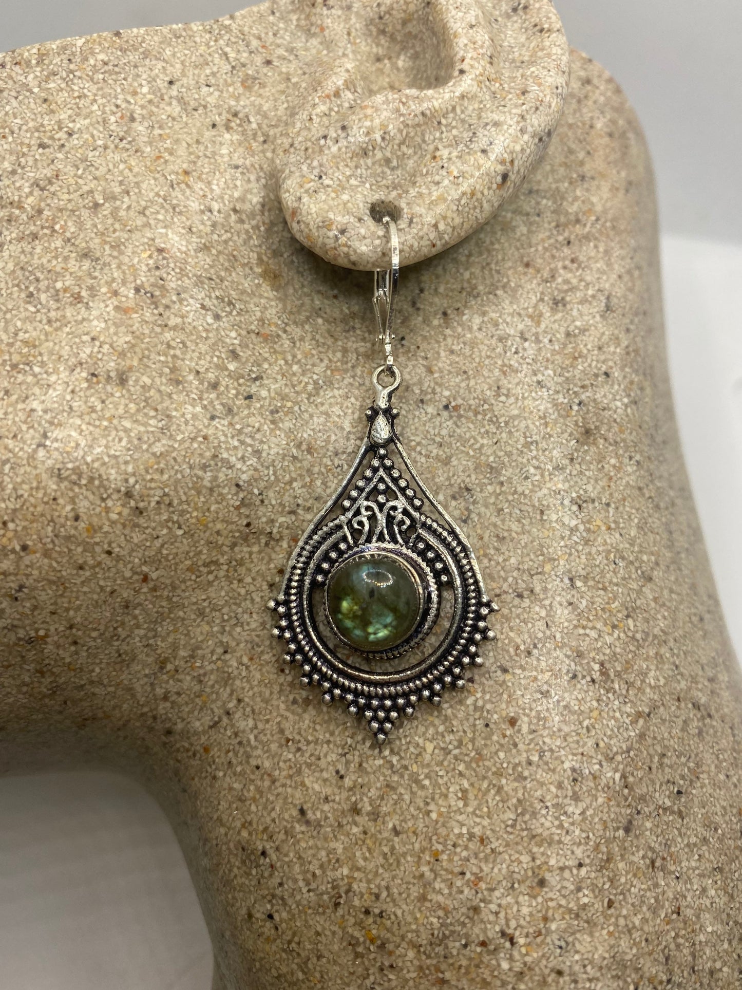 Vintage Labradorite Silver Dangle Earrings