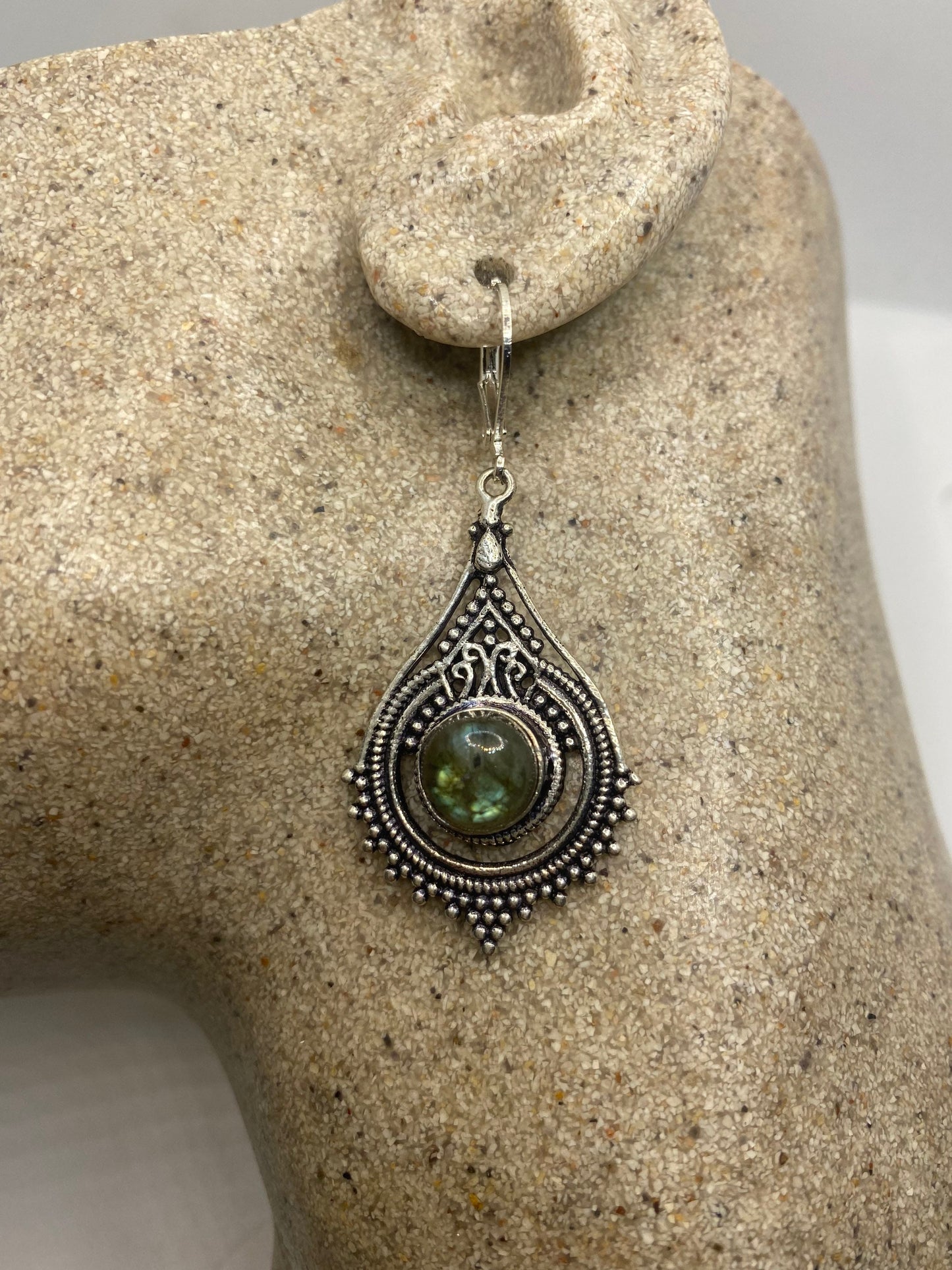 Vintage Labradorite Silver Dangle Earrings