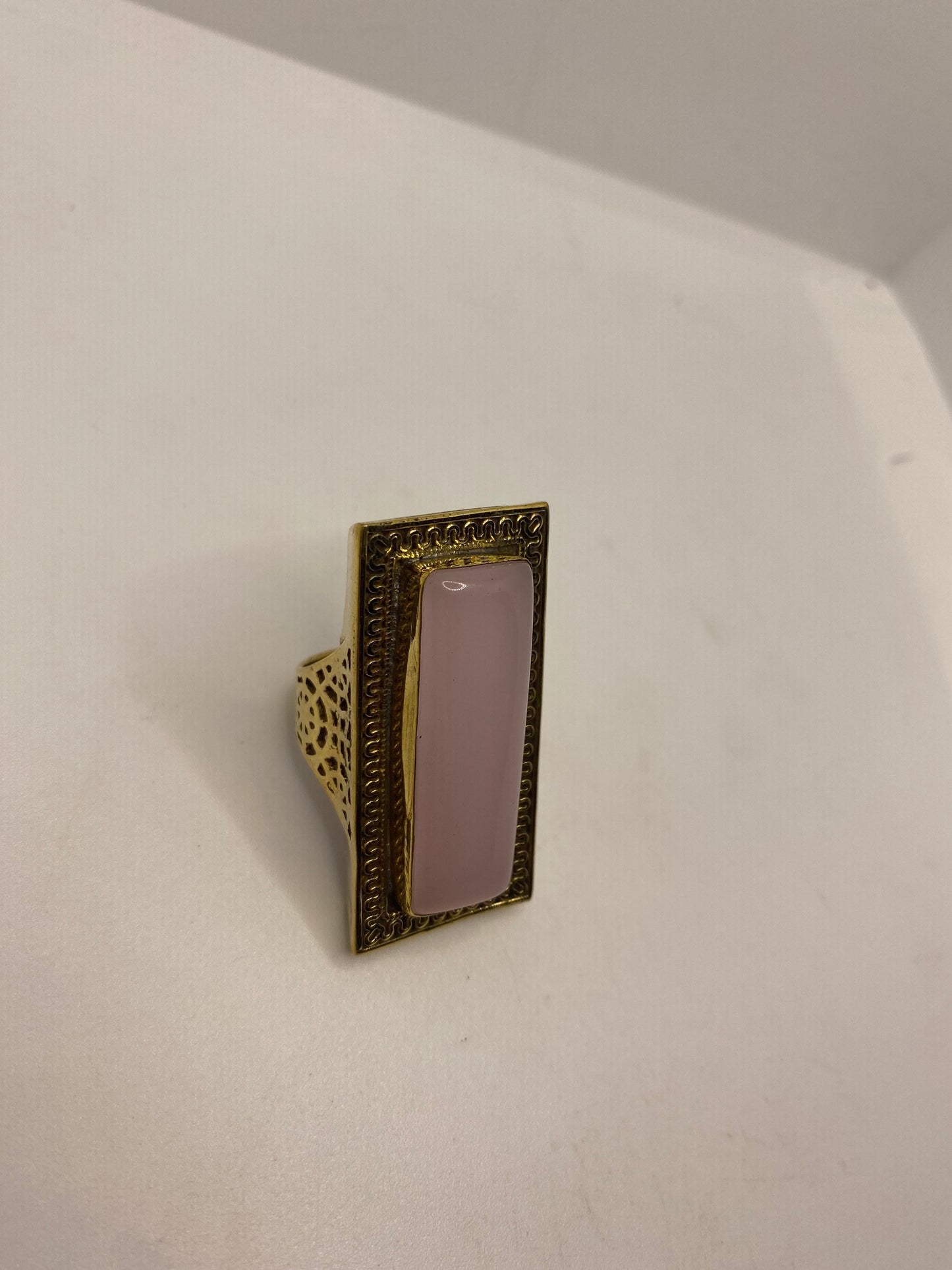 Vintage Genuine Rose Quartz Golden Bronze Ring