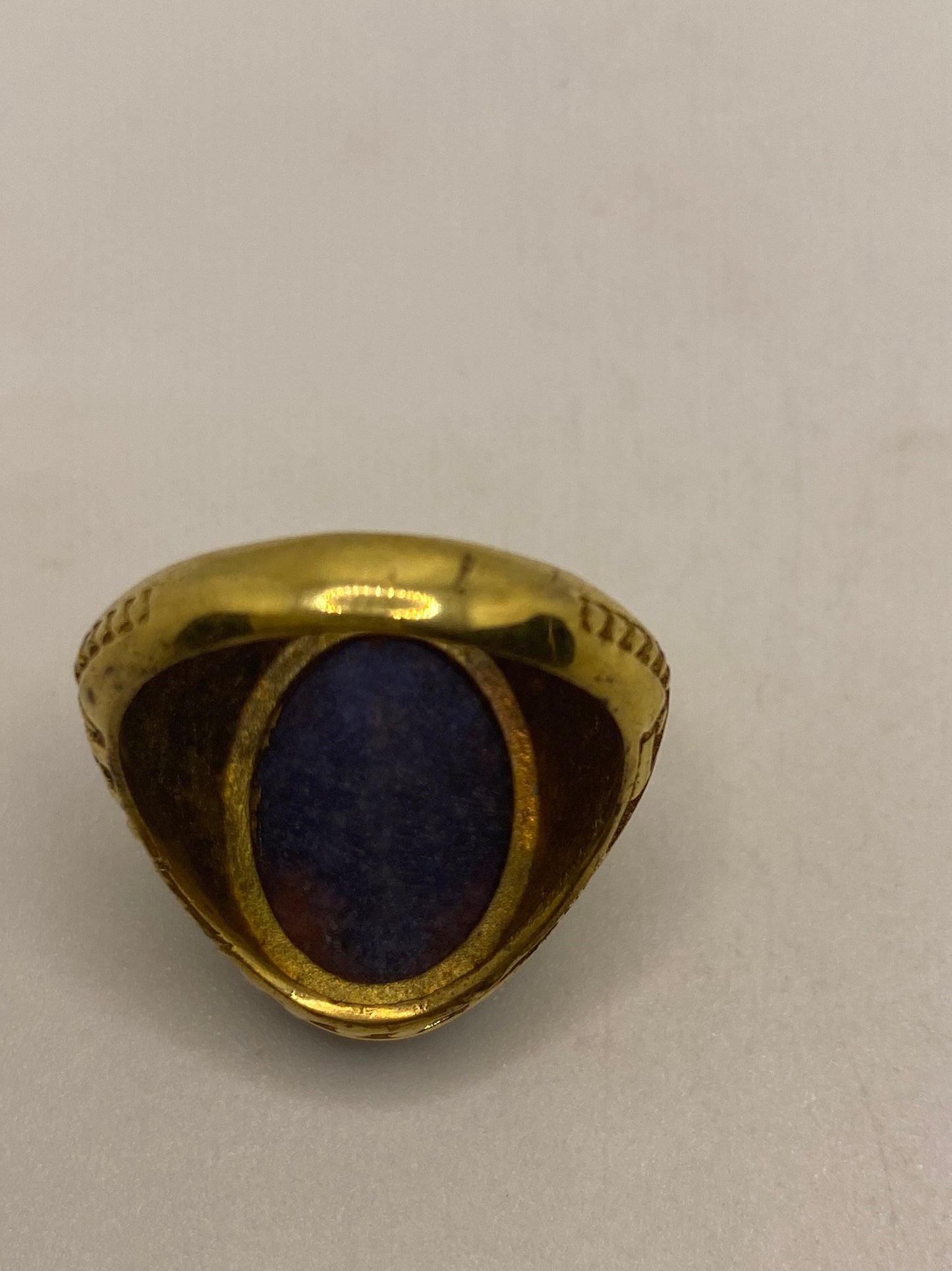 Vintage Raw Blue Sapphire Golden Brass Size 9 Ring