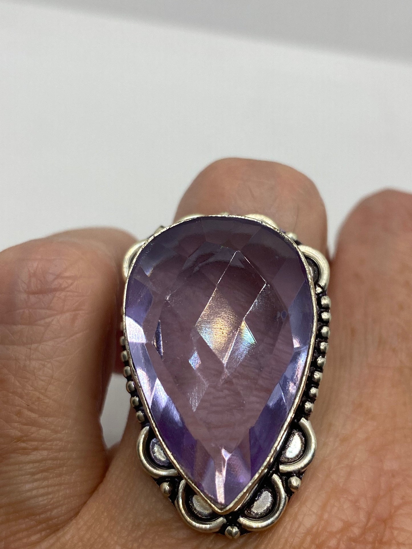 Vintage Genuine Purple Amethyst Glass Ring Size 8