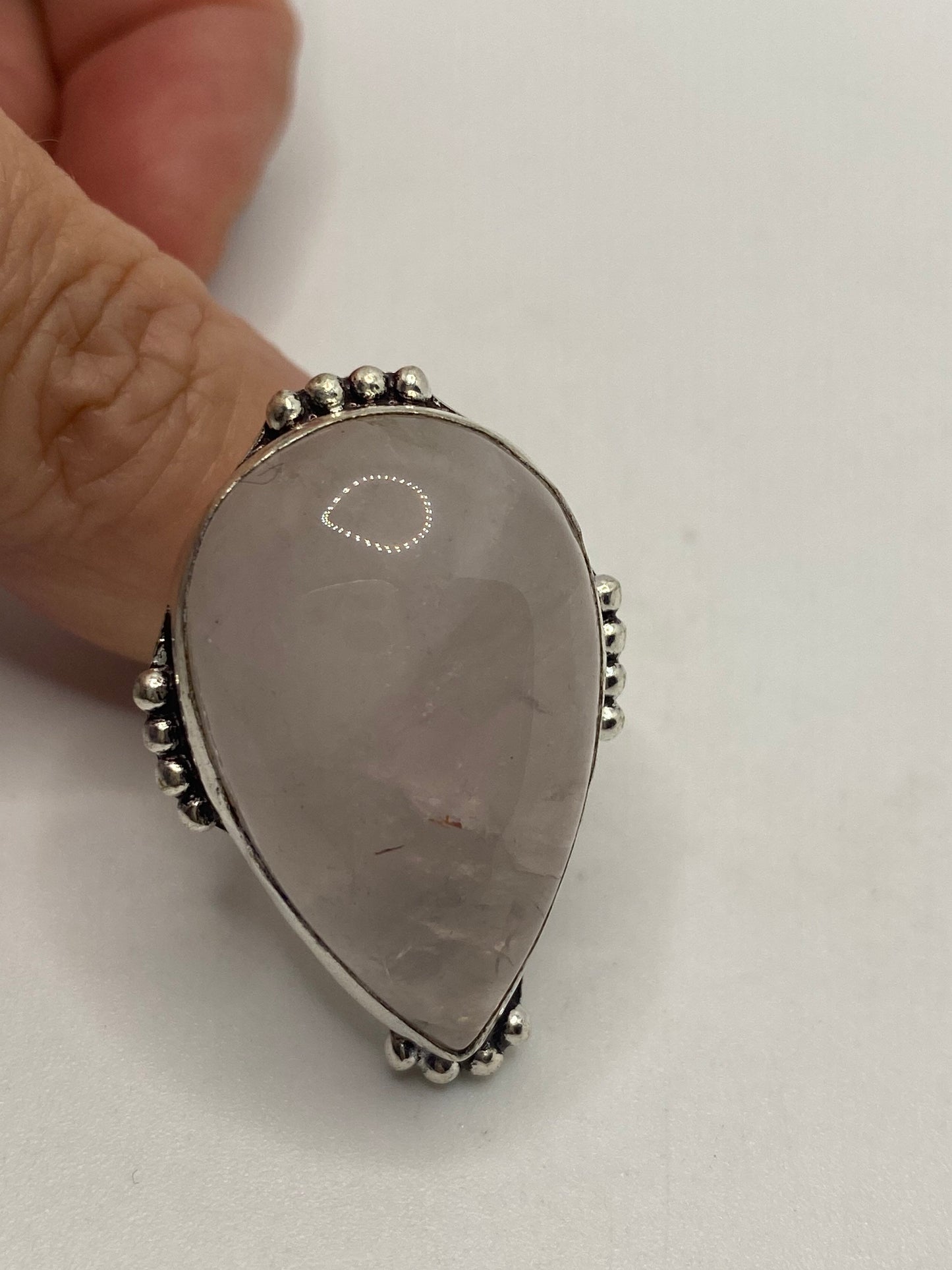 Vintage Genuine Rose Quartz Silver Ring