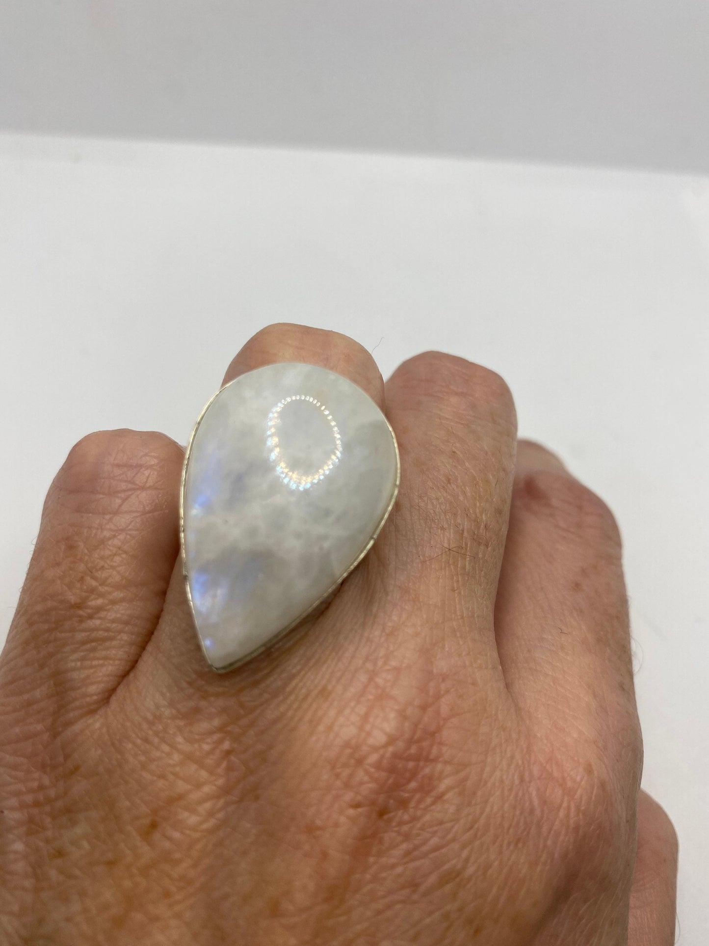 Vintage Genuine Blue White Rainbow Moonstone Ring