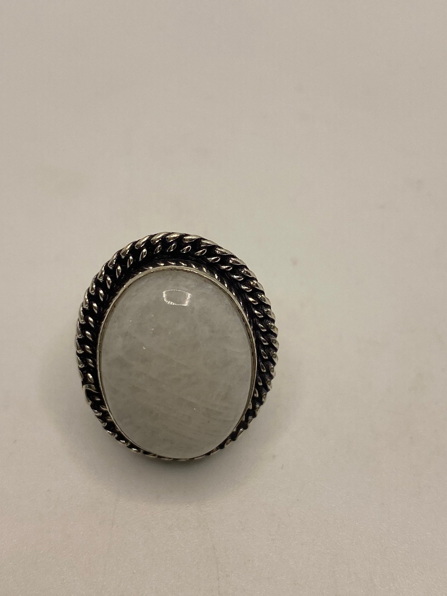 Vintage Genuine Blue White Rainbow Moonstone Ring