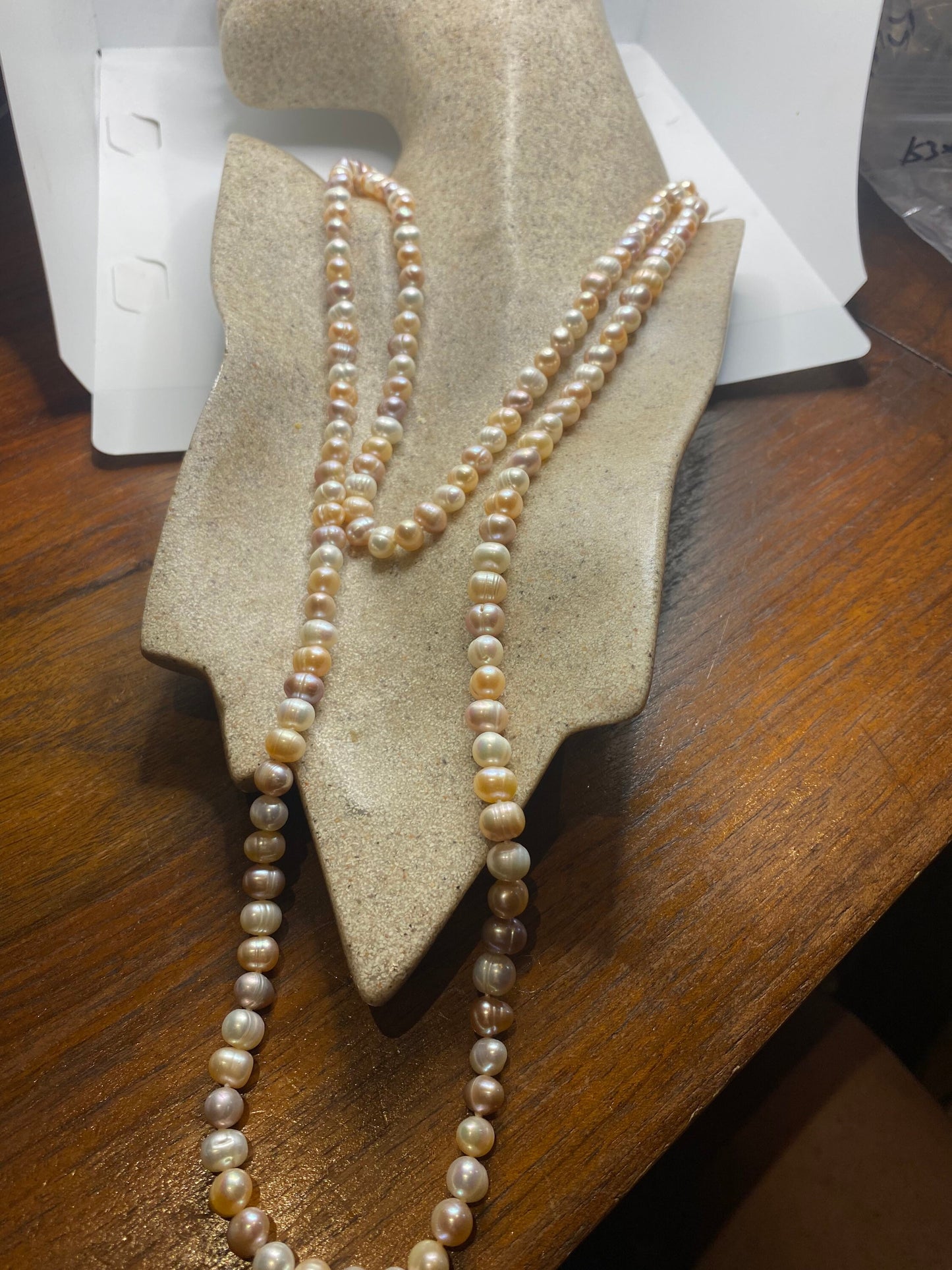 Vintage Hand Knotted Pink Pearl 48 in Necklace