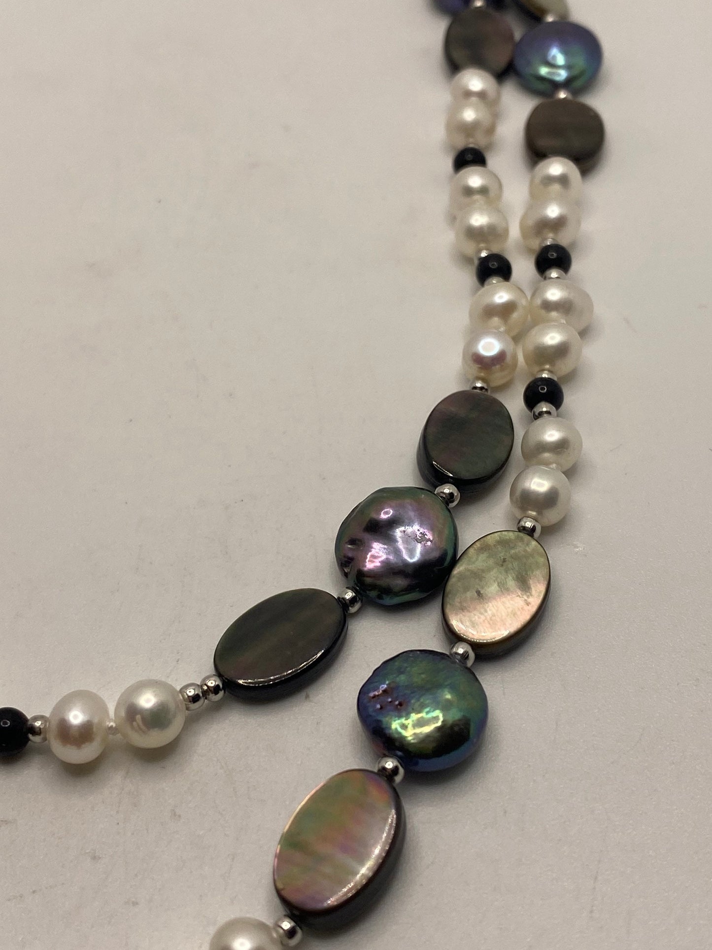 Vintage Hand Knotted Grey Pearl Double 18 in Necklace