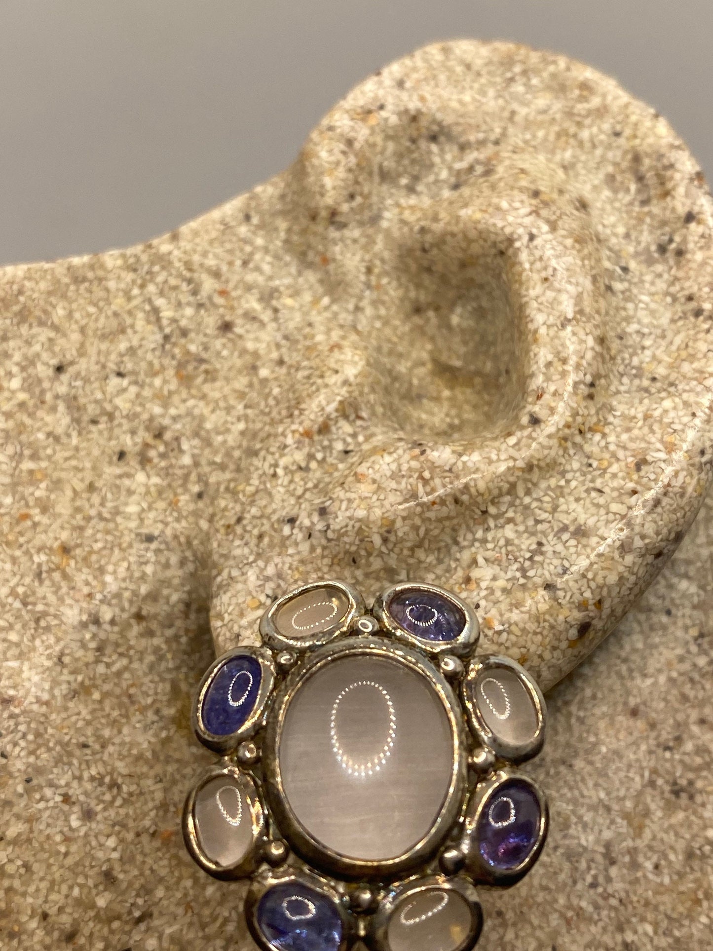 Vintage Rose Quartz 925 Sterling Silver button Earrings