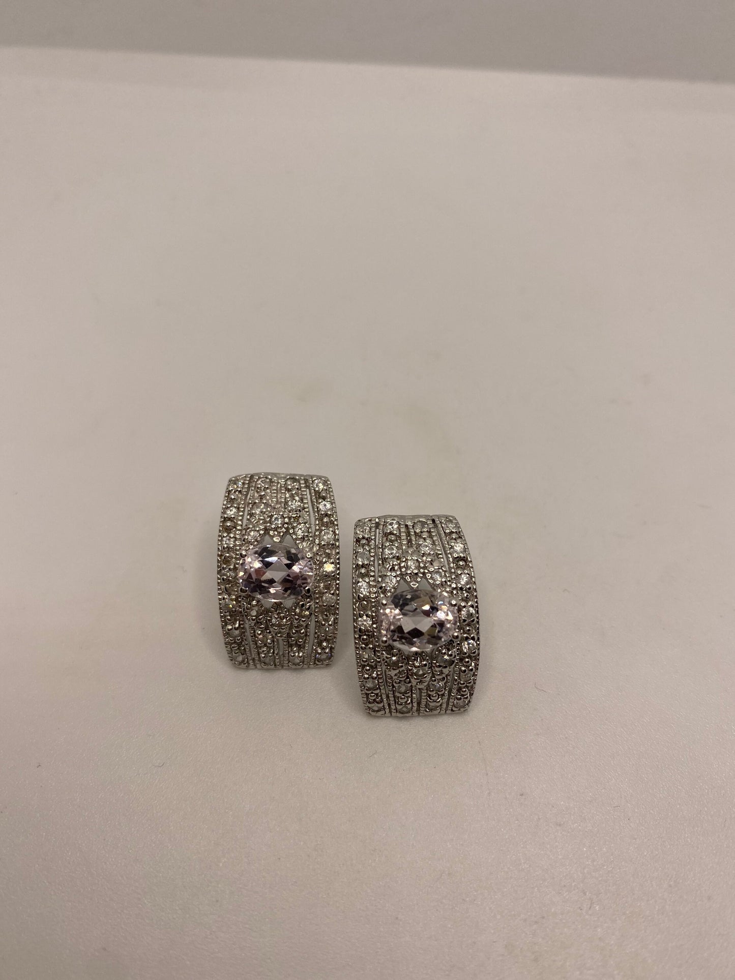 Vintage Pink Kunzite Deco 925 Sterling Silver Earrings