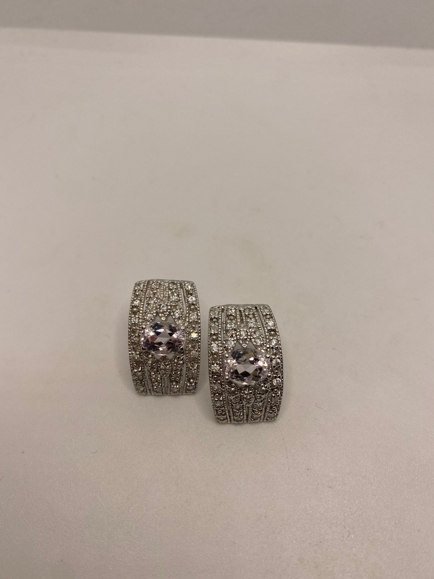 Vintage Pink Kunzite Deco 925 Sterling Silver Earrings