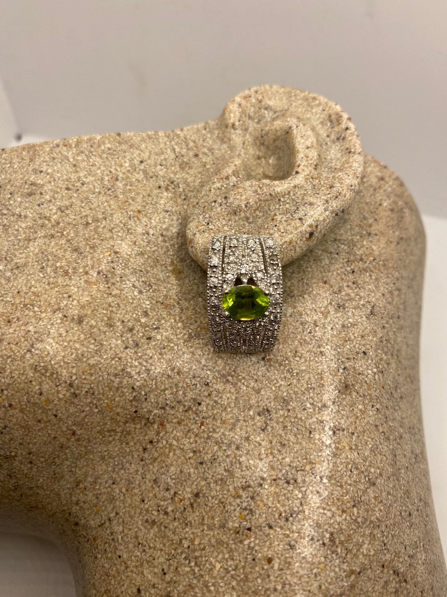 Vintage Green Peridot post 925 Sterling Silver button Earrings