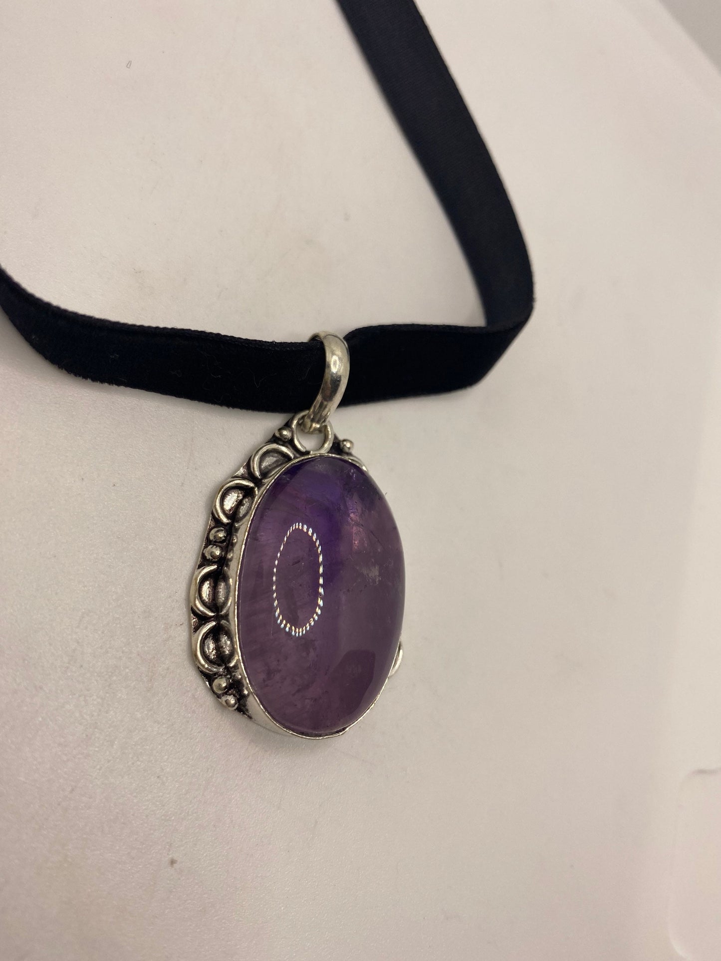 Bohemian Cabochon Cut Droplet Deep Purple Genuine Amethyst Necklace