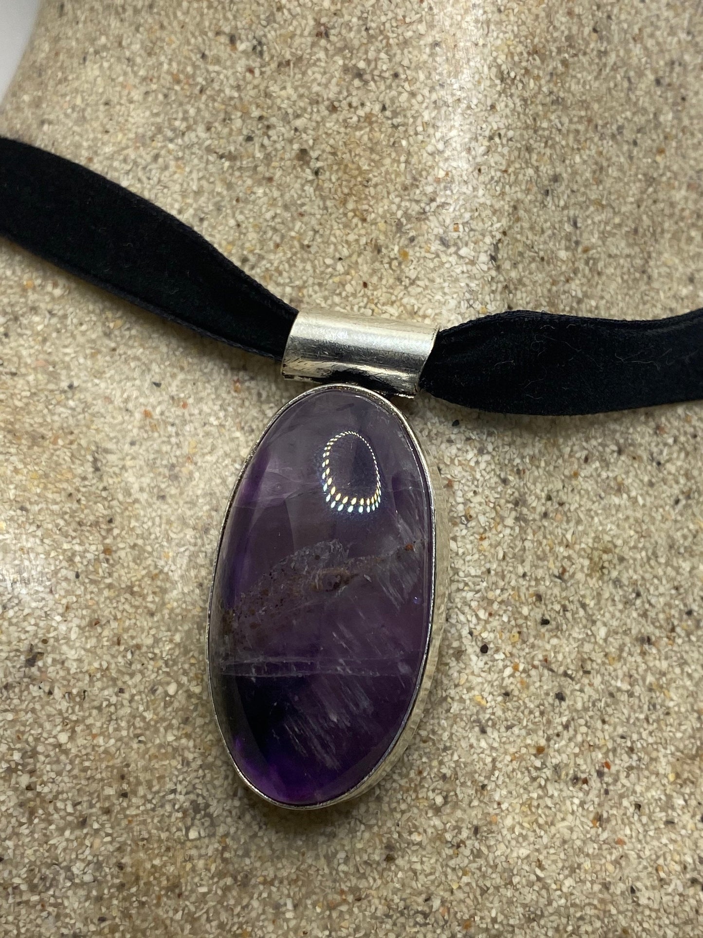 Bohemian Cabochon Cut Droplet Deep Purple Genuine Amethyst Necklace