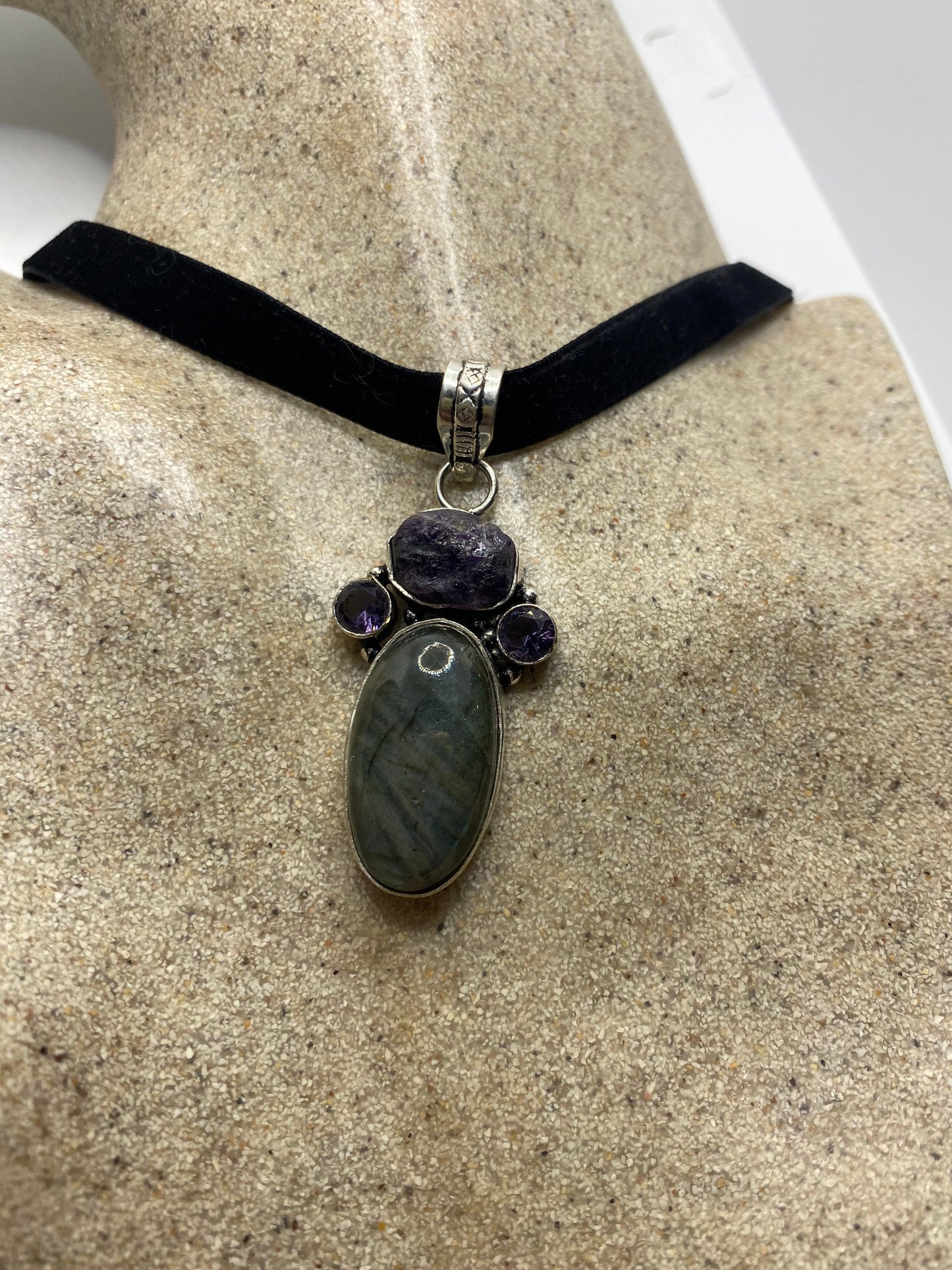 Vintage Labradorite Amethyst Choker Necklace