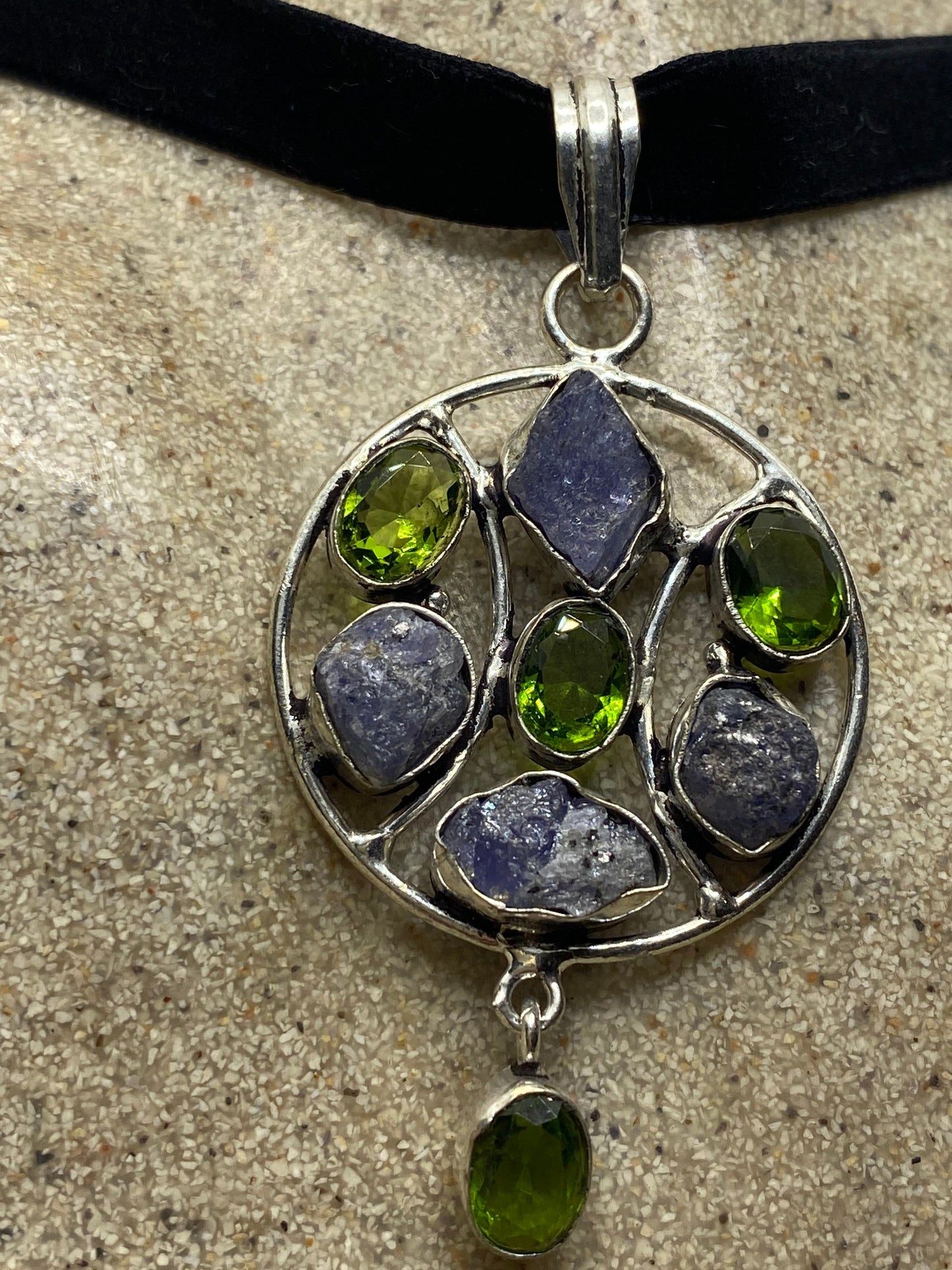 Vintage Raw Tanzanite Peridot Choker Necklace