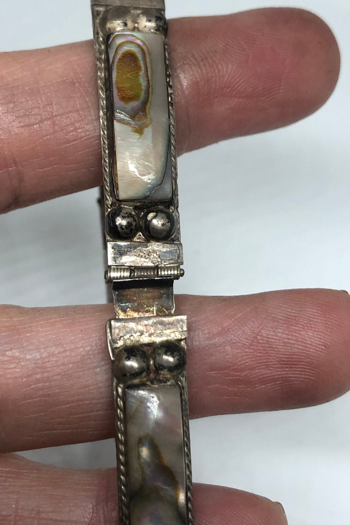 Vintage Mexican Abalone Bracelet | 925 Sterling Silver, 7 Inch