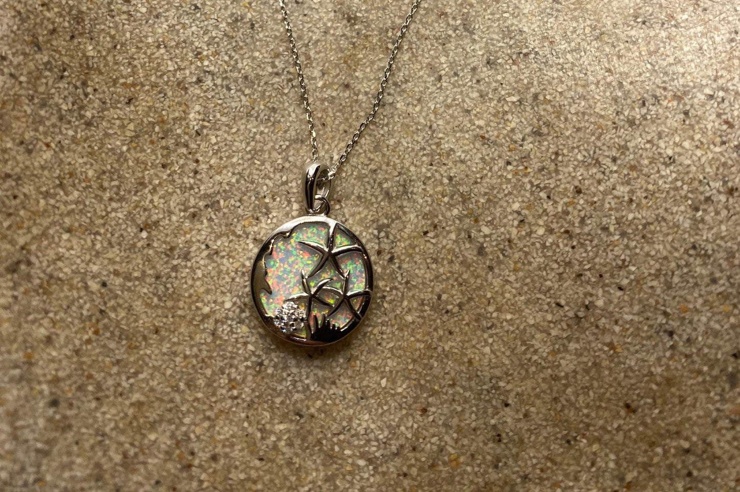Vintage Fire Opal Starfish Choker in 925 Sterling Silver Pendant Necklace