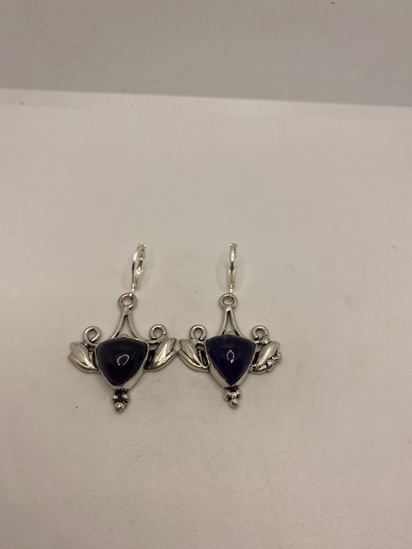 Vintage Purple Amethyst Earrings 925 Sterling Silver Leverback