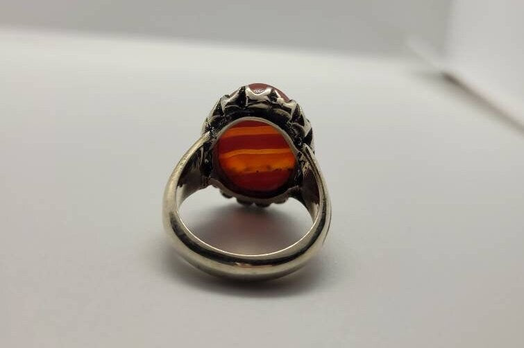 Vintage Carnelian Mens Ring in 925 Sterling Silver Persian Styled Genuine Carnelian Cameo Carving of Jesus Christ
