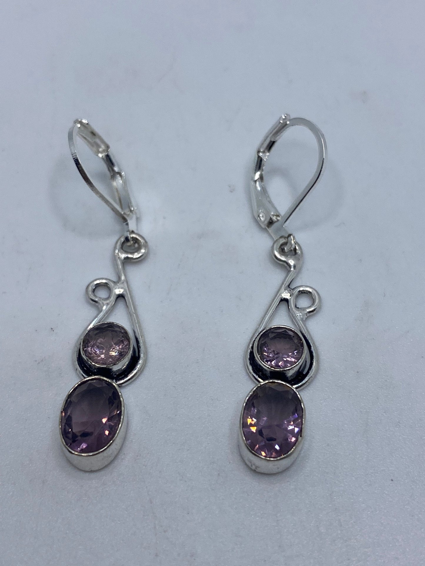 Vintage Purple Amethyst Earrings 925 Sterling Silver Leverback