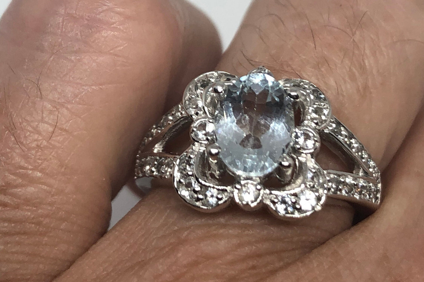 Vintage Genuine Aquamarine 925 Sterling Silver Ring