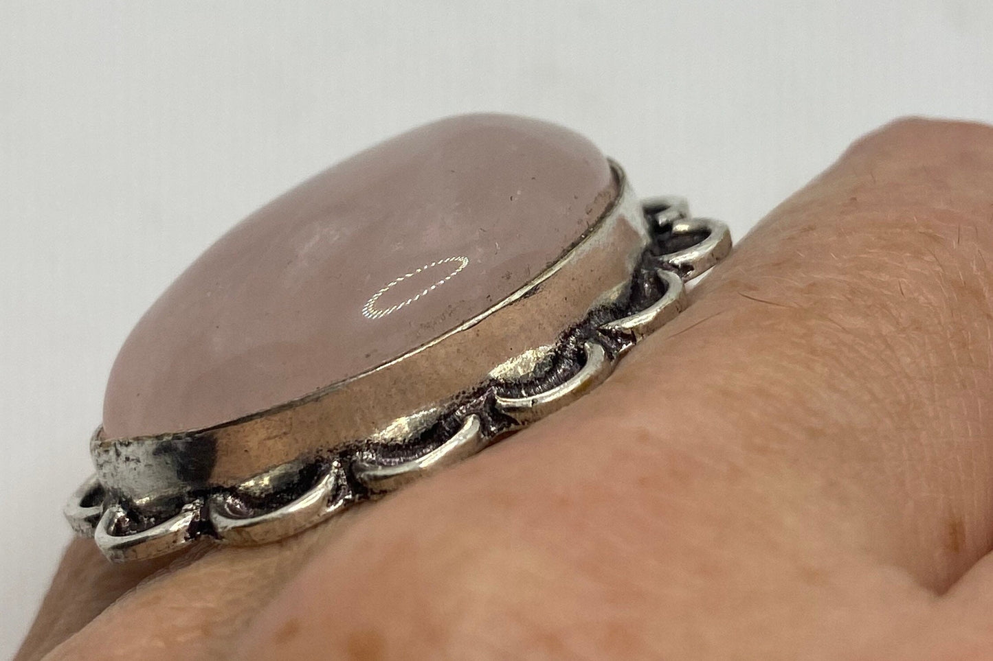Vintage Genuine Rose Quartz Silver Ring