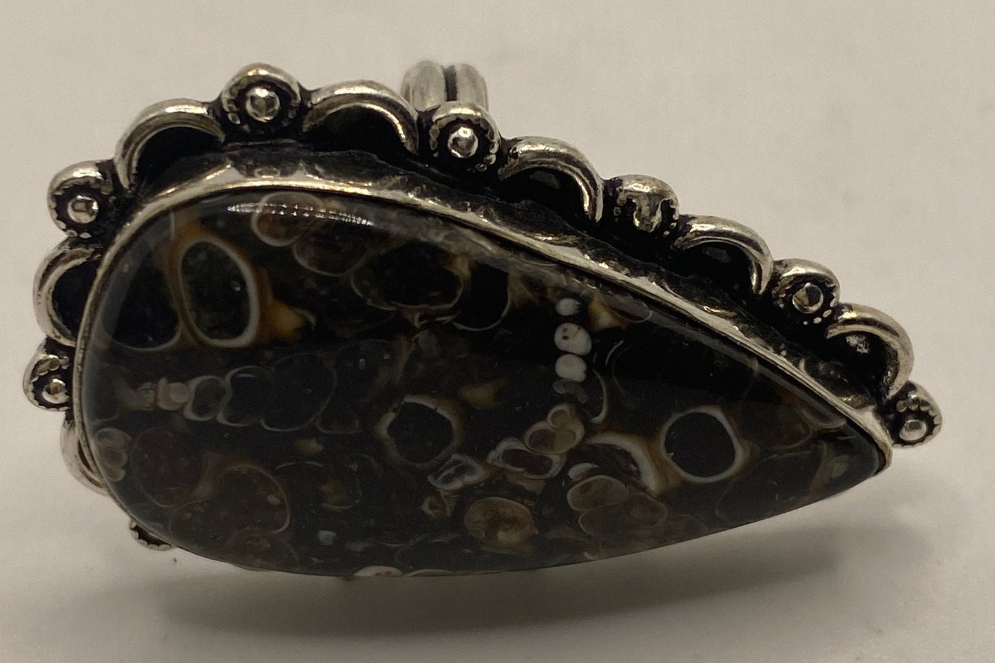 Vintage Brown Fossil agate Cocktail Ring