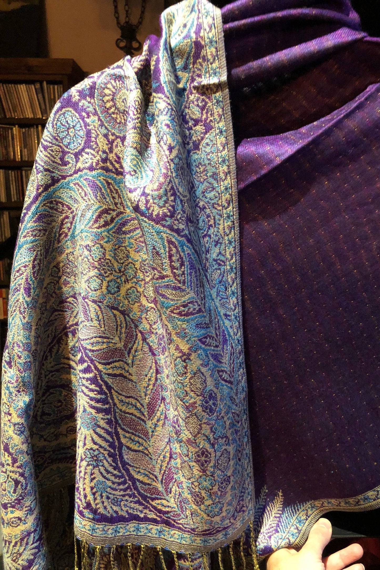 Purple Paisley Brocade Pashmina Scarf Wrap Shawl