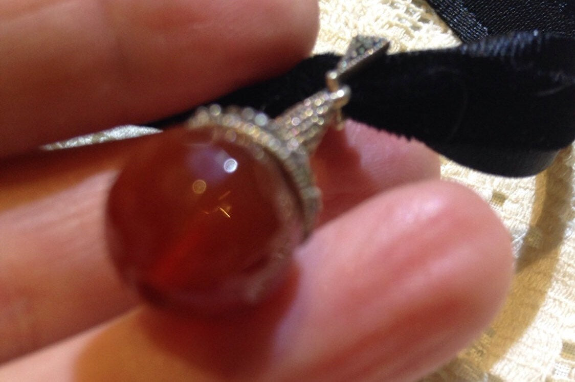 Handmade Turkish Ottoman Styled Y Necklace 925 Sterling Silver Marcasite Carnelian Pendant