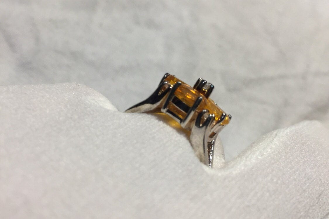 Vintage Fire Opal Ring White Sapphire 925 Sterling Silver Cocktail