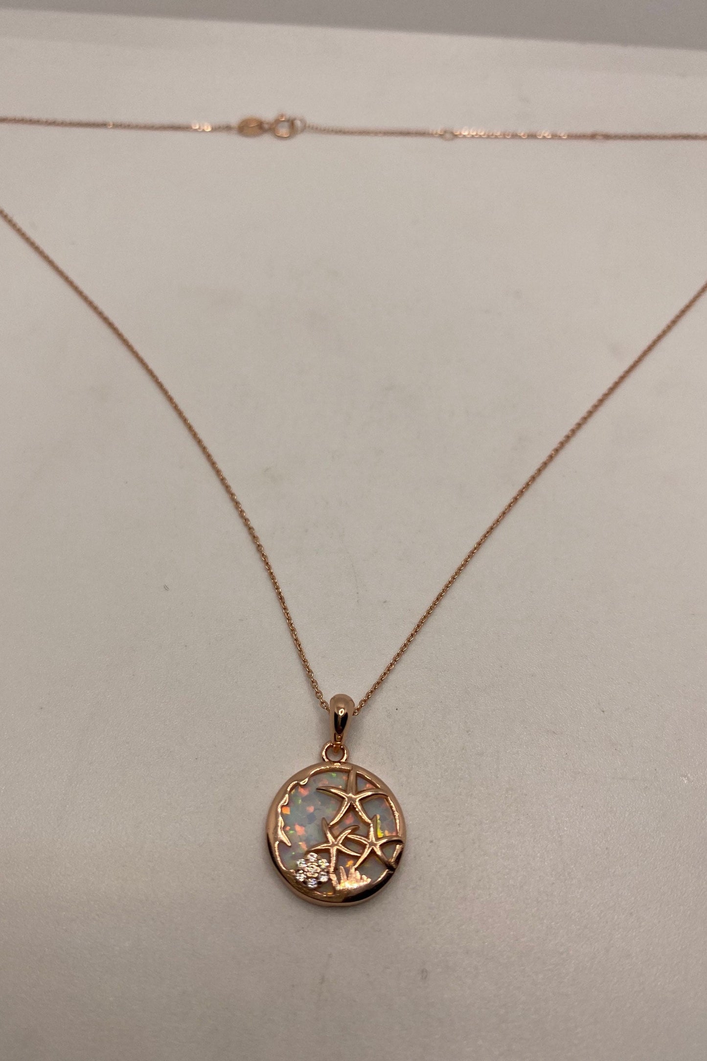 Vintage Fire Opal Starfish Pendant in 925 Sterling Silver with 14k Rose Gold Vermeil Choker Necklace
