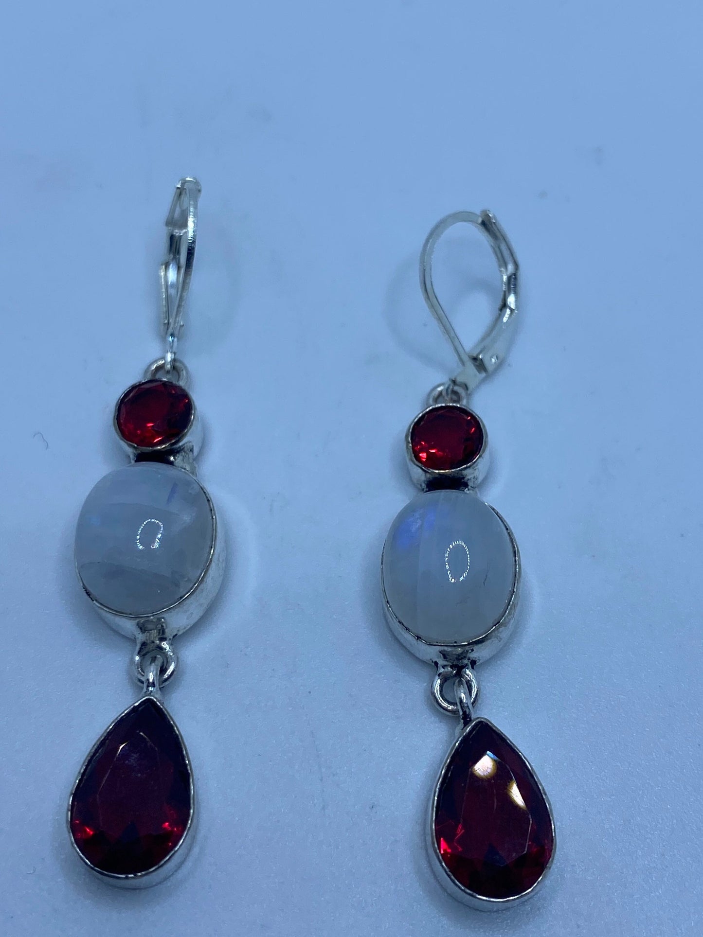 Vintage Rainbow Moonstone Sterling Silver Lever Back Dangle Earrings