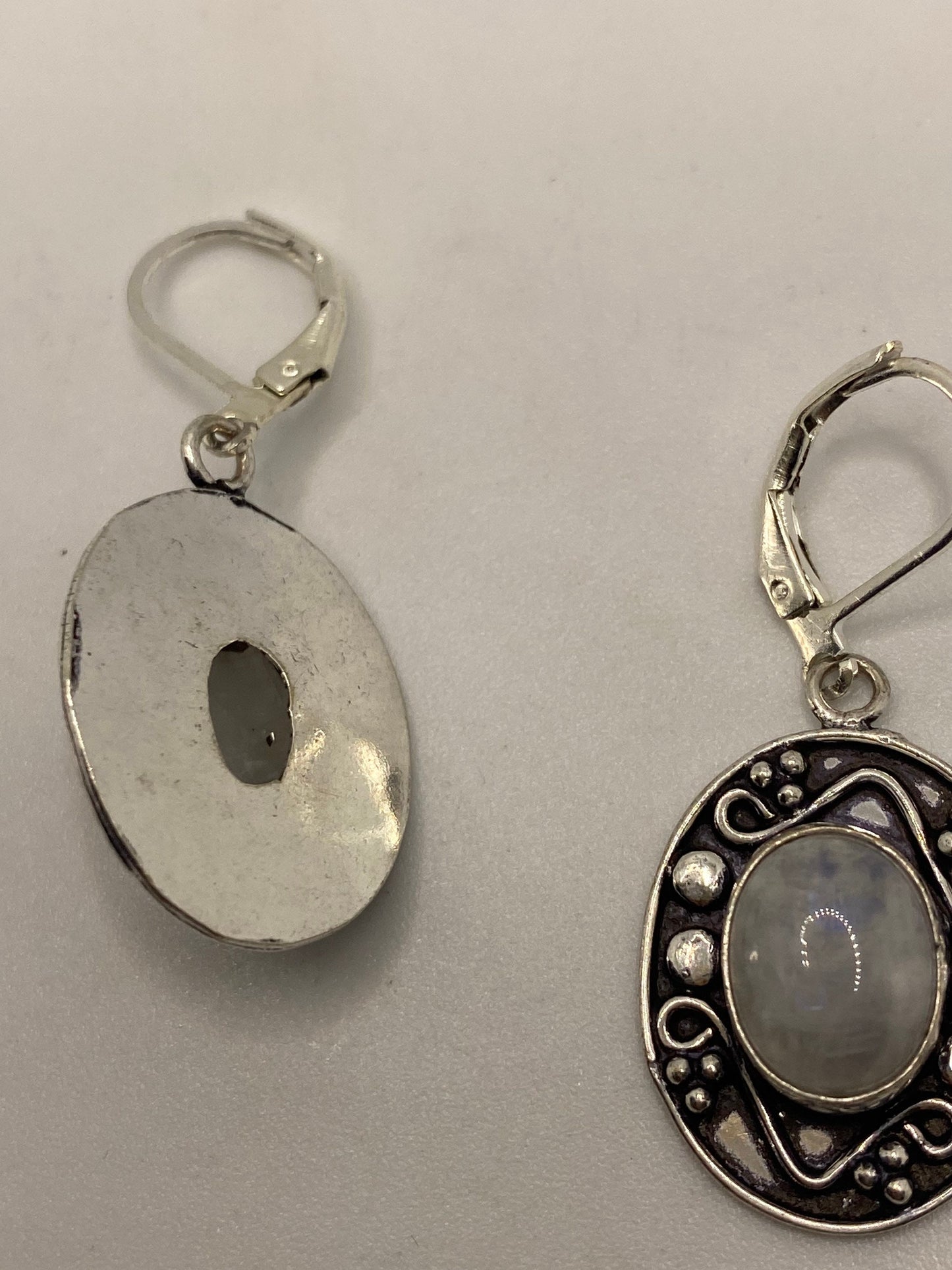 Vintage Rainbow Moonstone Sterling Silver Lever Back Dangle Earrings