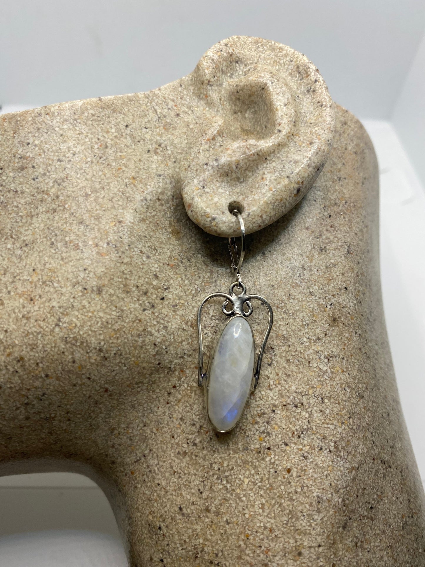 Vintage Rainbow Moonstone Sterling Silver Lever Back Dangle Earrings