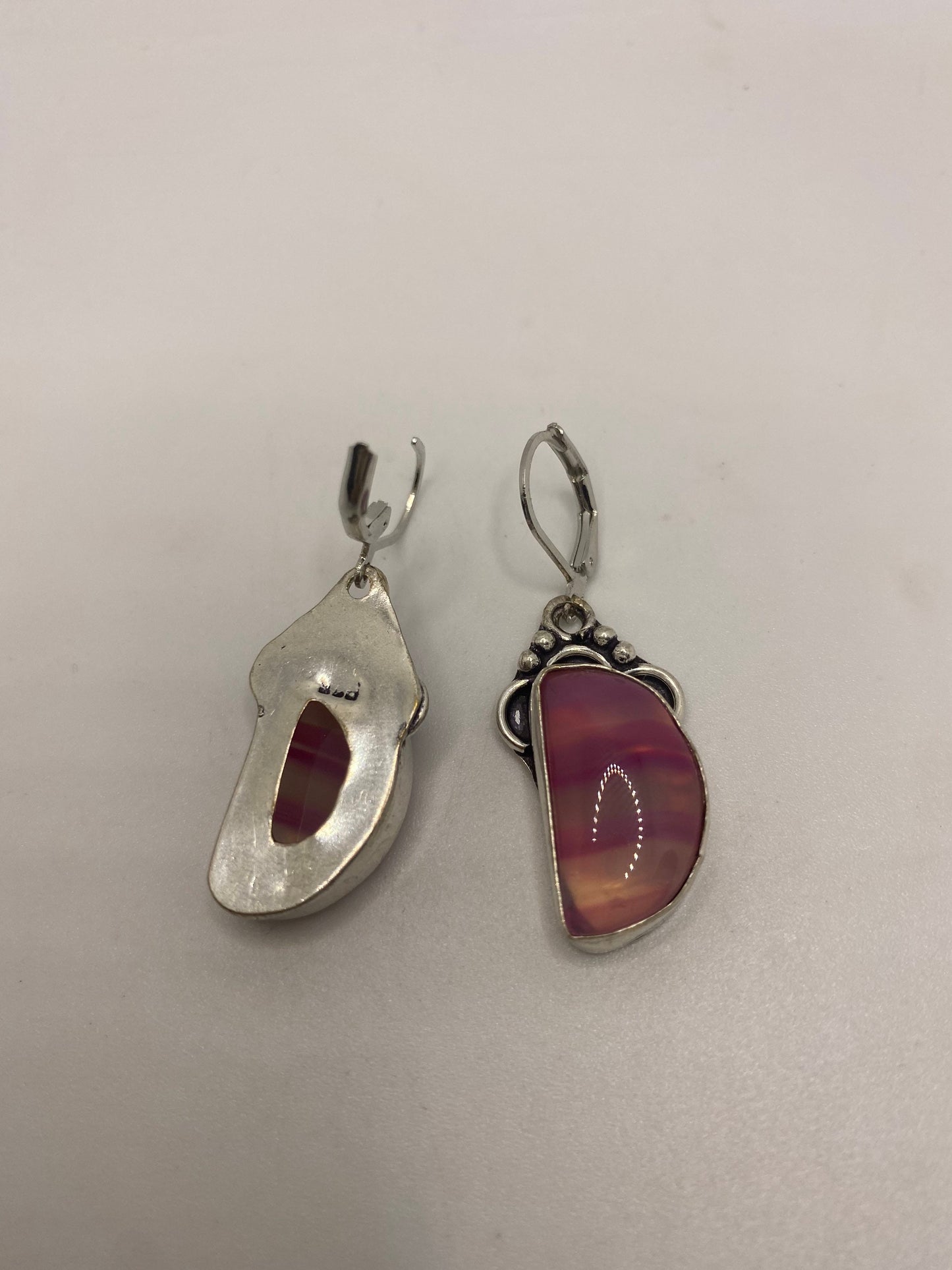 Antique Vintage Purple Banded agate Silver Dangle Earrings
