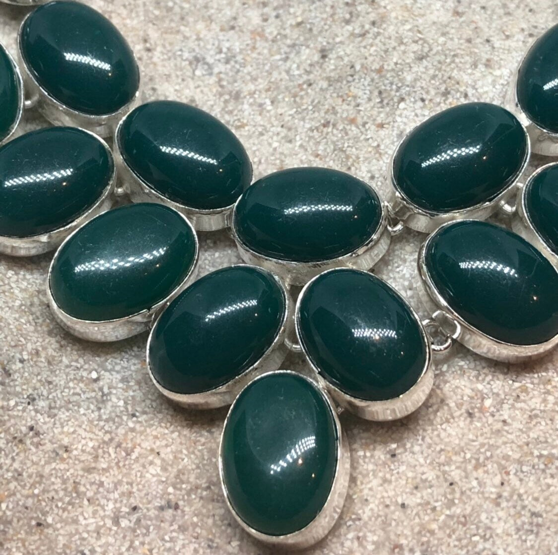 Green Handmade Gothic Styled Silver Finished Genuine Green chrysoprase Jade collar bib Necklace