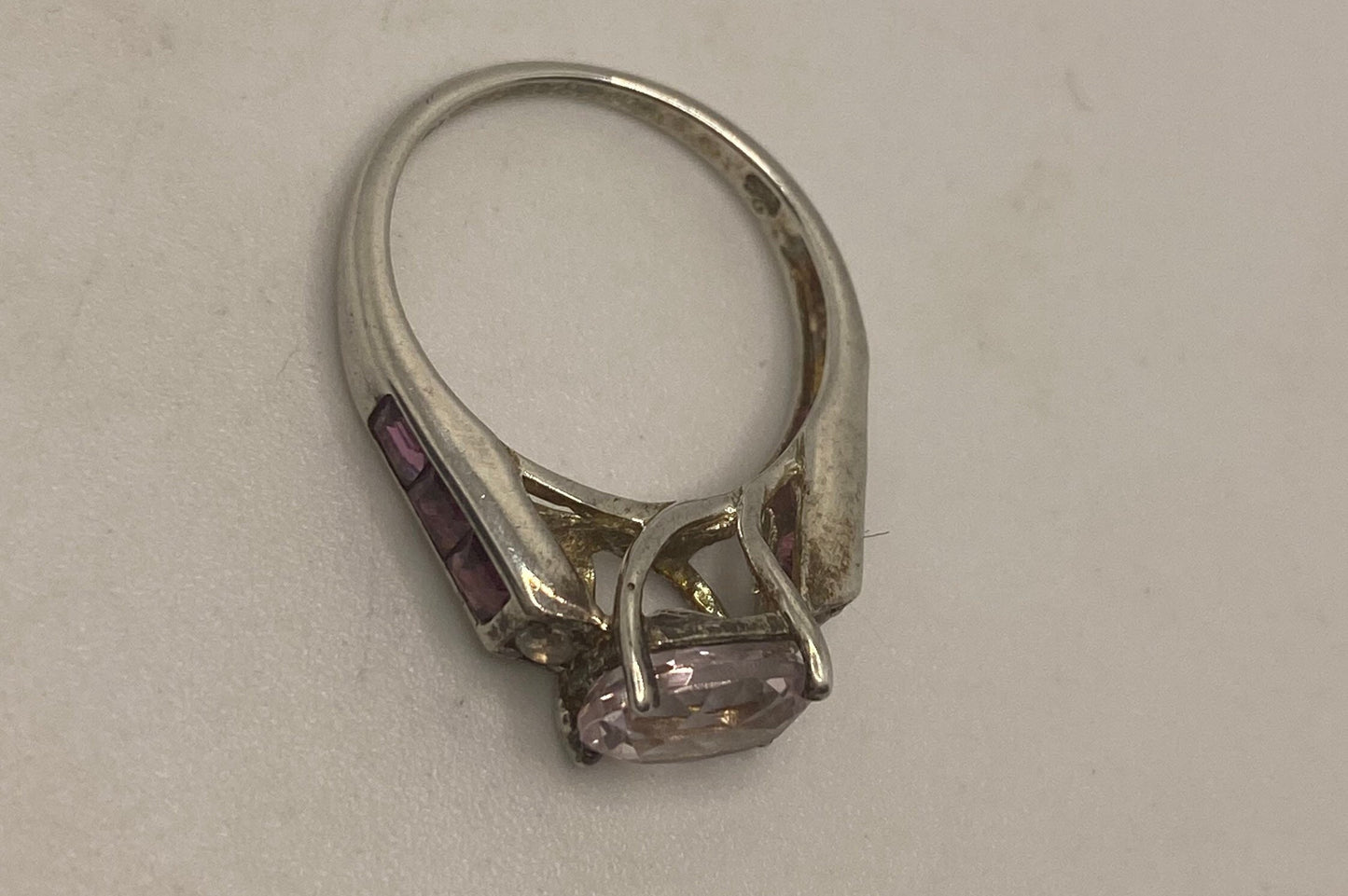 Vintage Pink Kunzite Tourmaline White Sapphire Deco Ring 925 Sterling Silver