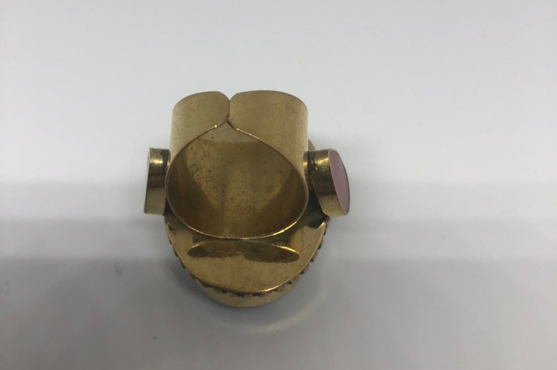 Large Stone Brass Knuckle poison pillbox Adjustable Ring