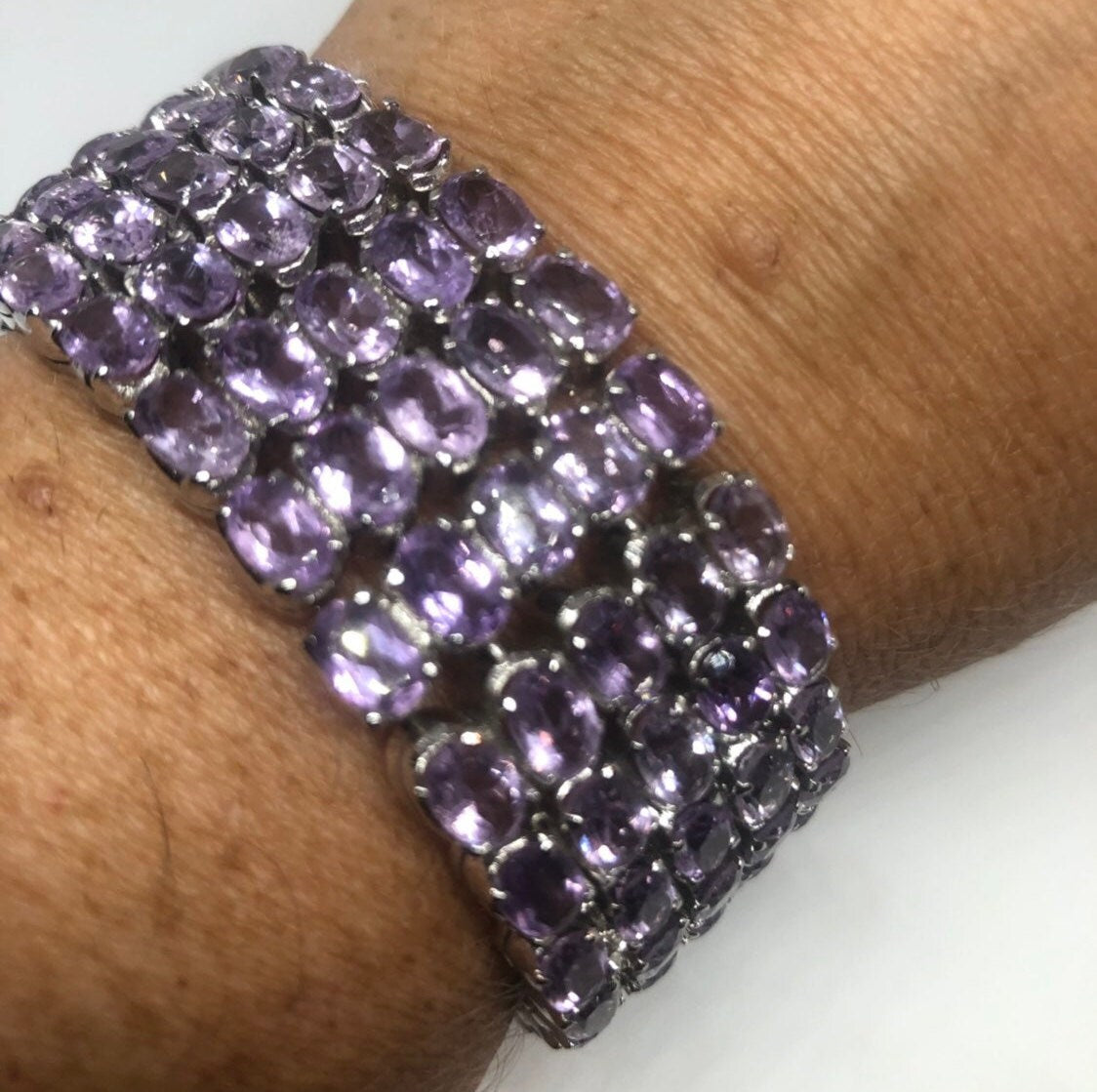 Vintage Purple Amethyst Tennis Bracelet in 925 Sterling Silver