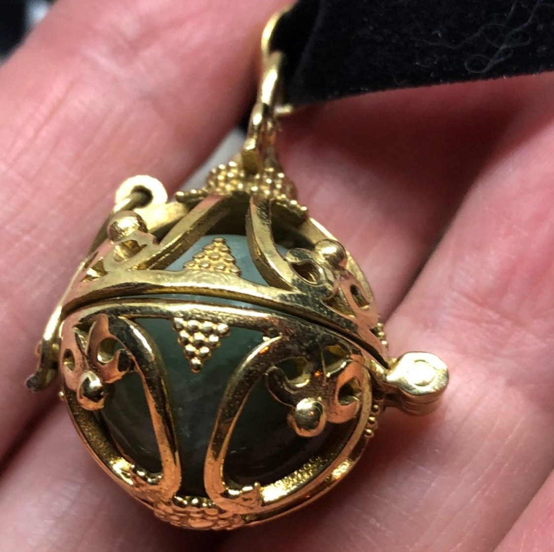 Vintage Golden Bronze Healing Stone Cage Locket