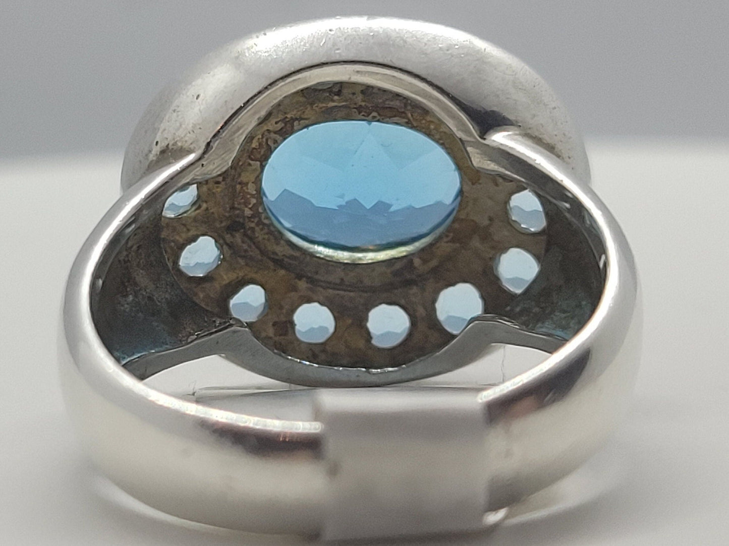 Vintage Blue Topaz Ring, 925 Sterling Silver Marquis Cut