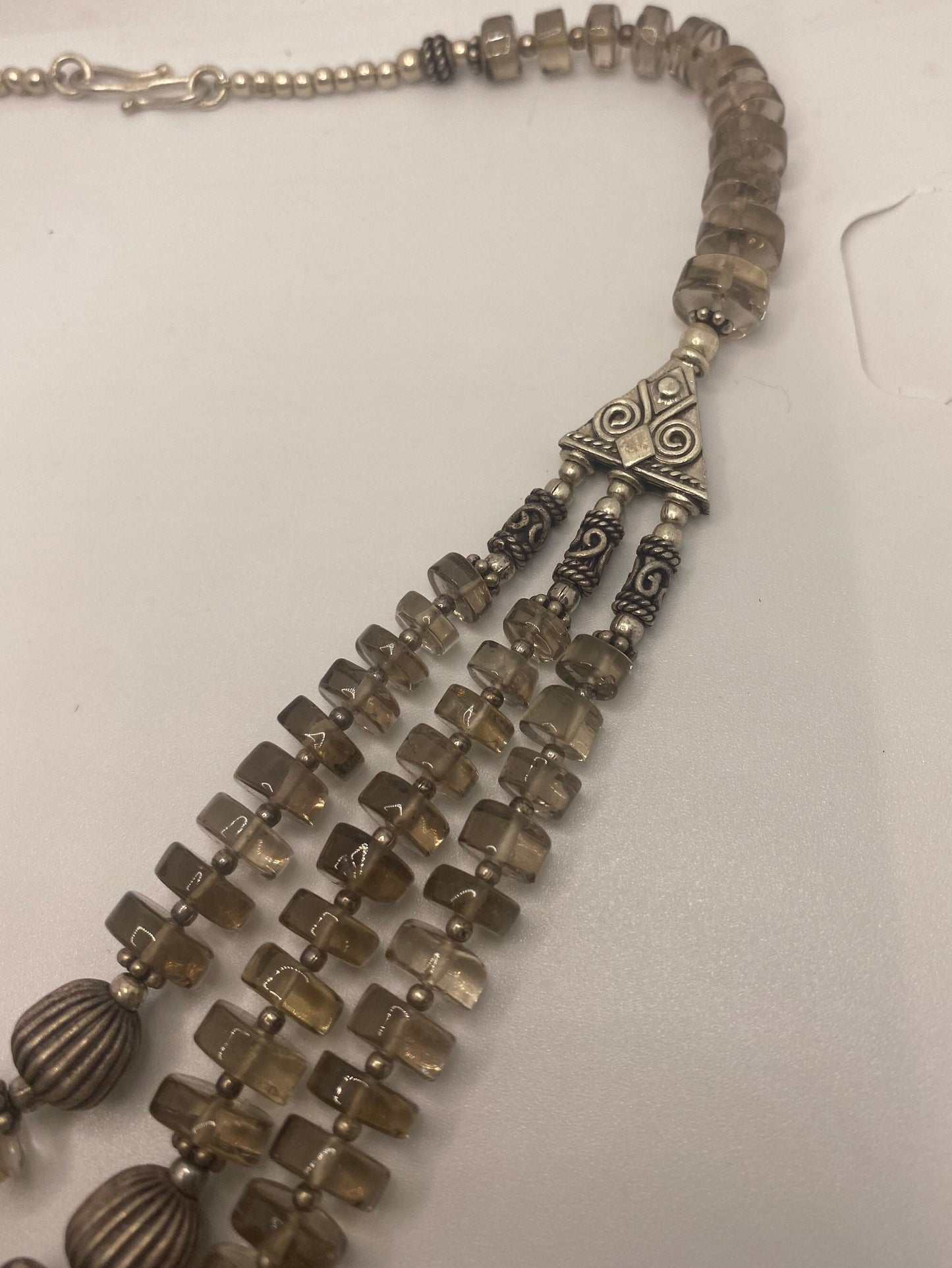 Vintage Moroccan Smoky Topaz Crystal Necklace with 925 Sterling Silver