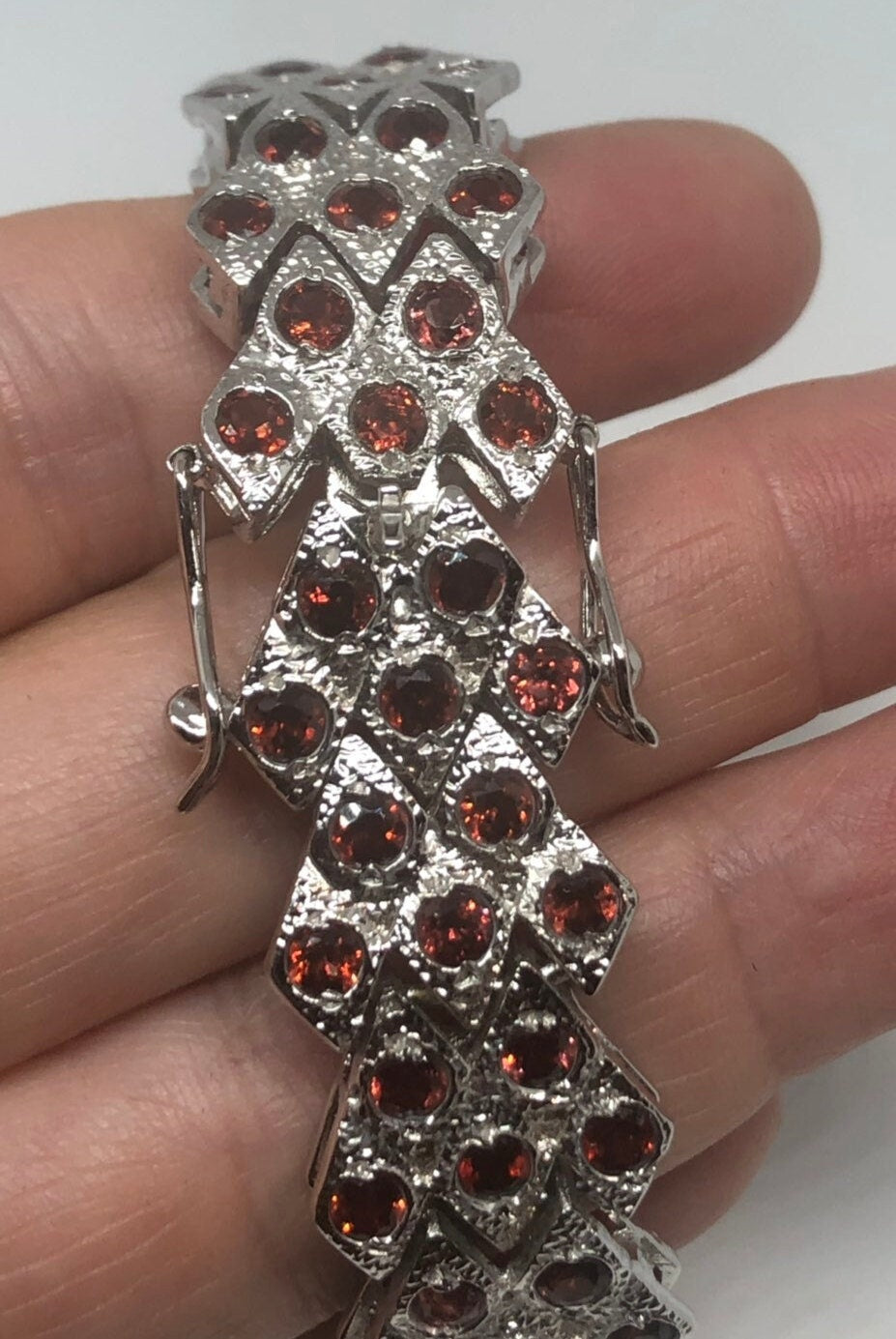Vintage Bohemian Red Garnet Bracelet 925 Sterling Silver