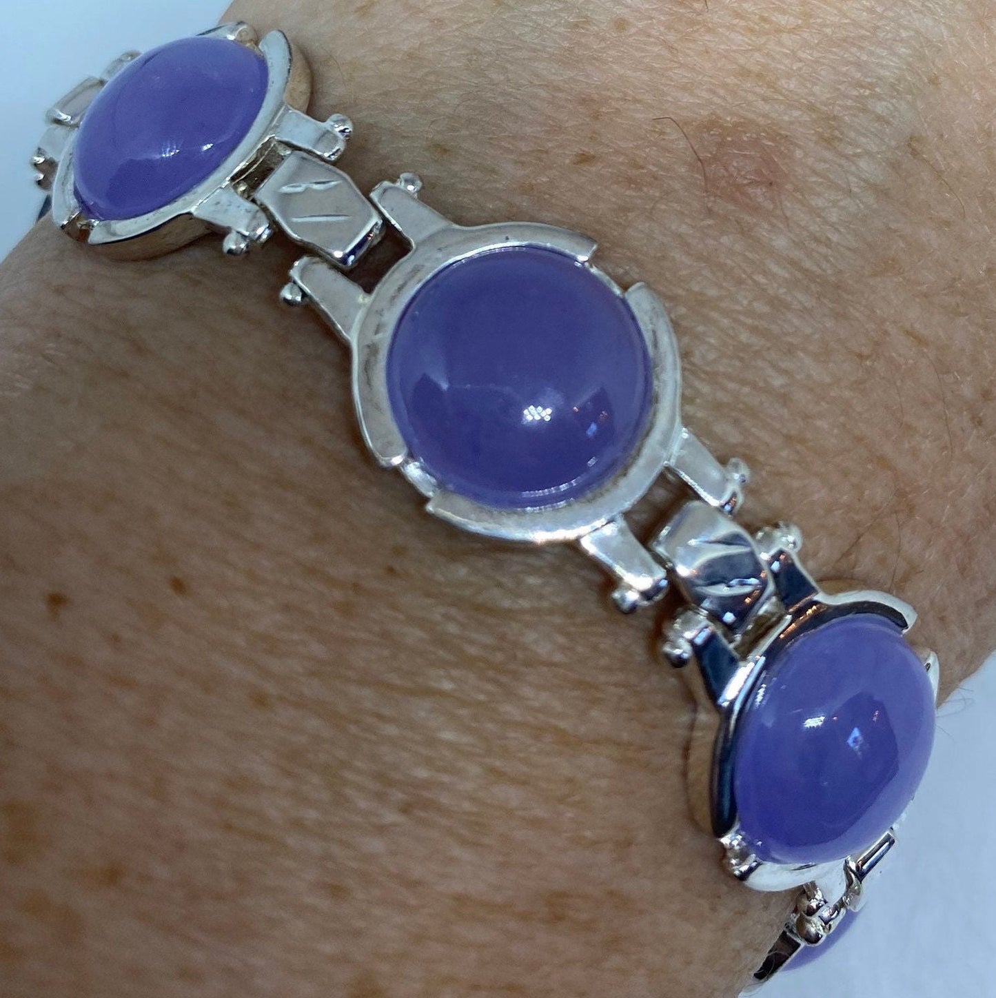 Vintage Purple Jade Tennis Bracelet in 925 Sterling Silver