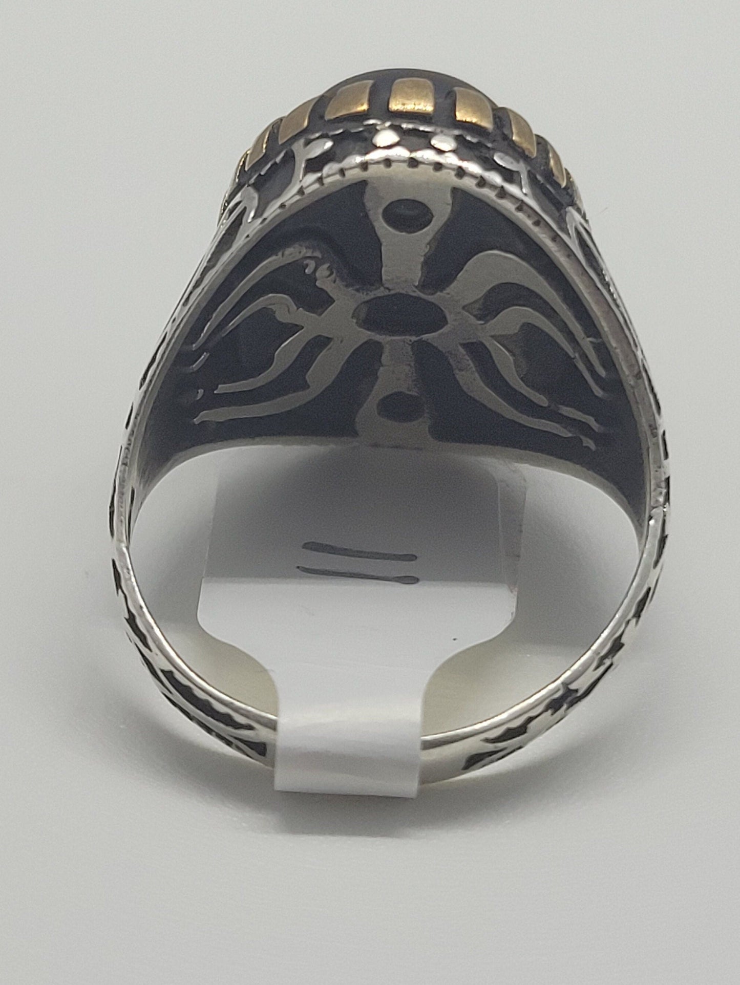 Vintage Ruby Glass Men's Ring, 925 Sterling Silver, 14k Gold Accent