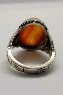 Vintage Carnelian Mens Ring in 925 Sterling Silver Persian Styled Genuine Carnelian Cameo Carving of Jesus Christ