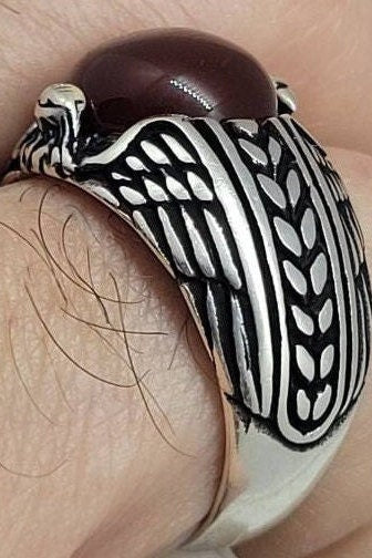 Vintage Carnelian Mens Ring in 925 Sterling Silver Persian Styled Genuine Carnelian in Eagle Setting