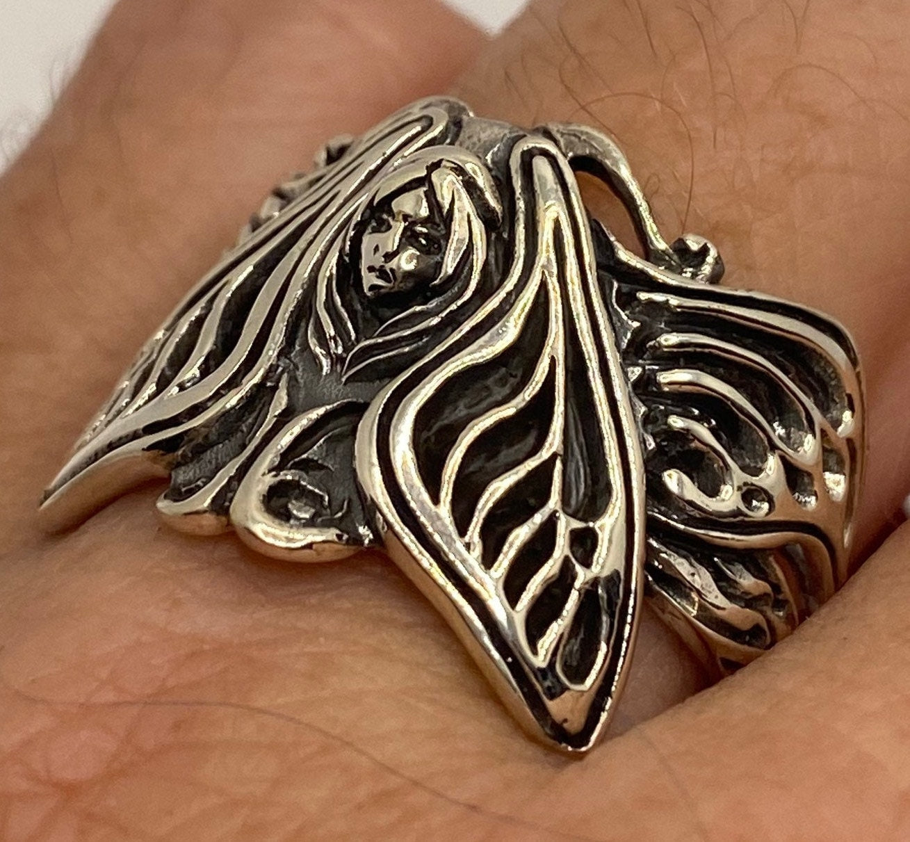 925 Sterling Silver Fairy Moth Deco Goddess Ring