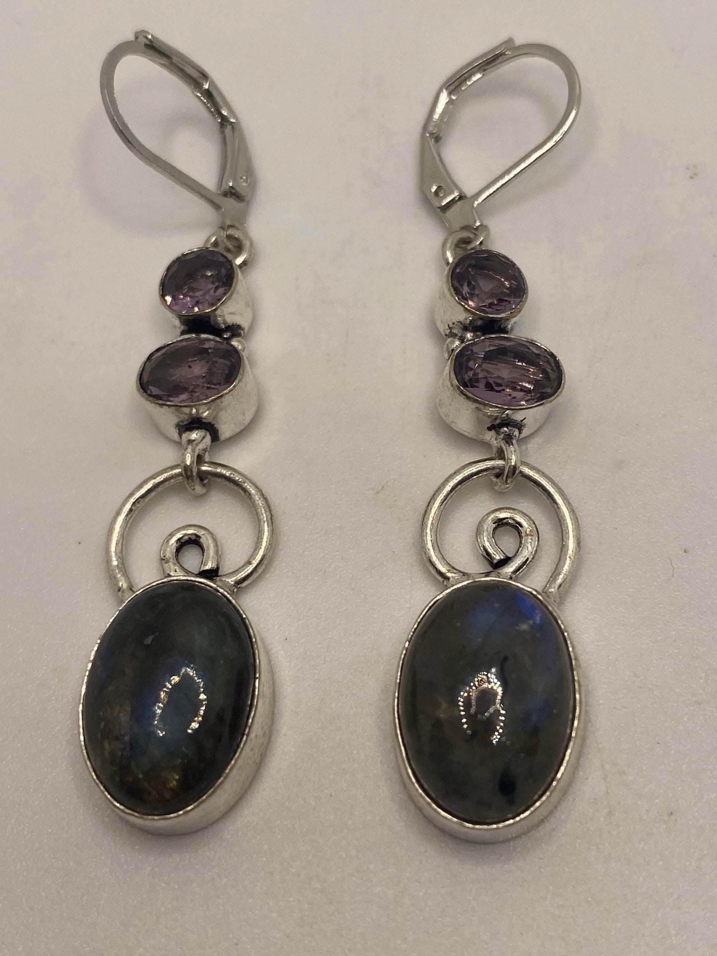Vintage Labradorite Silver Dangle Earrings