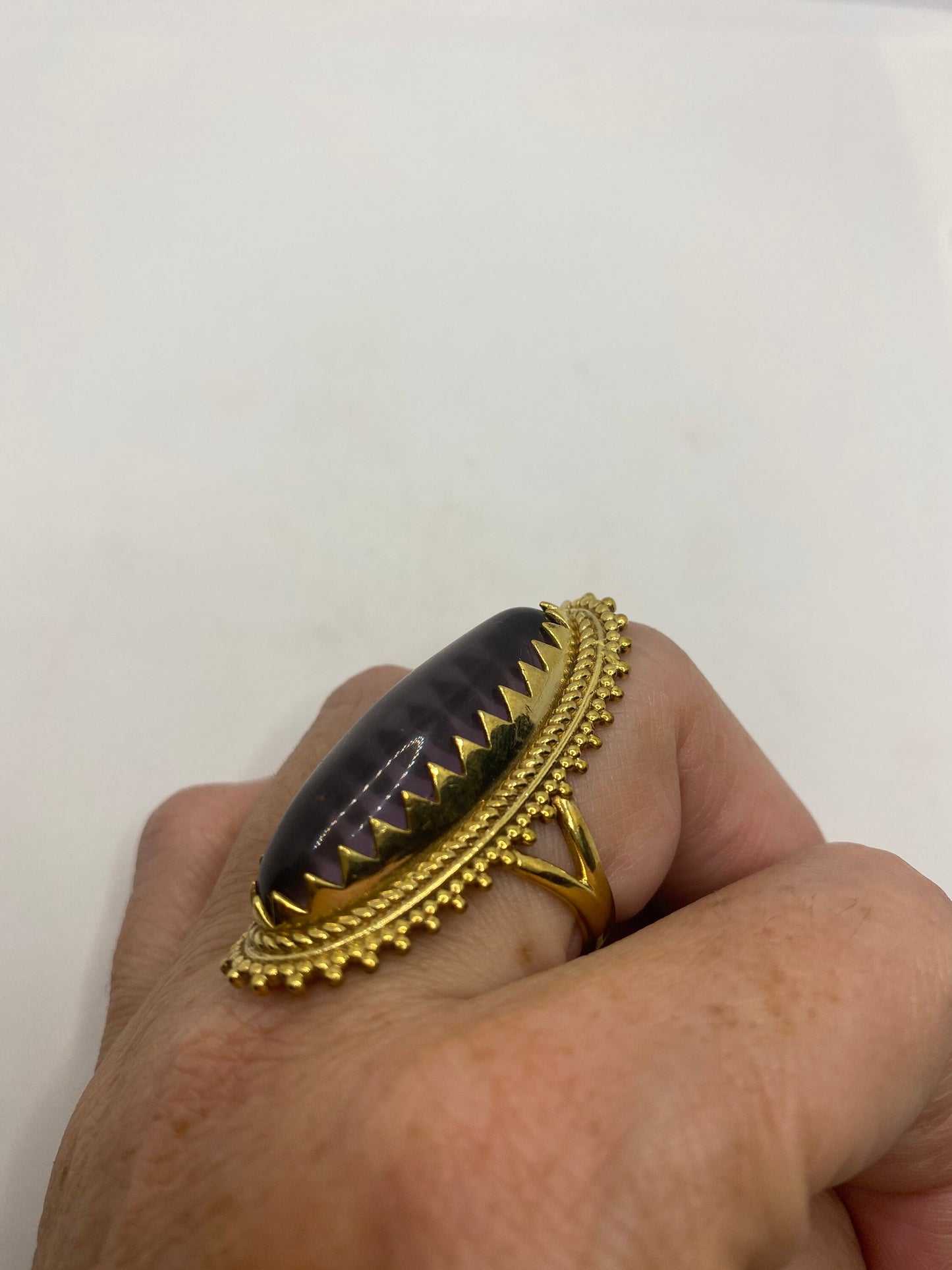 Vintage Amethyst Brass Knuckle Ring