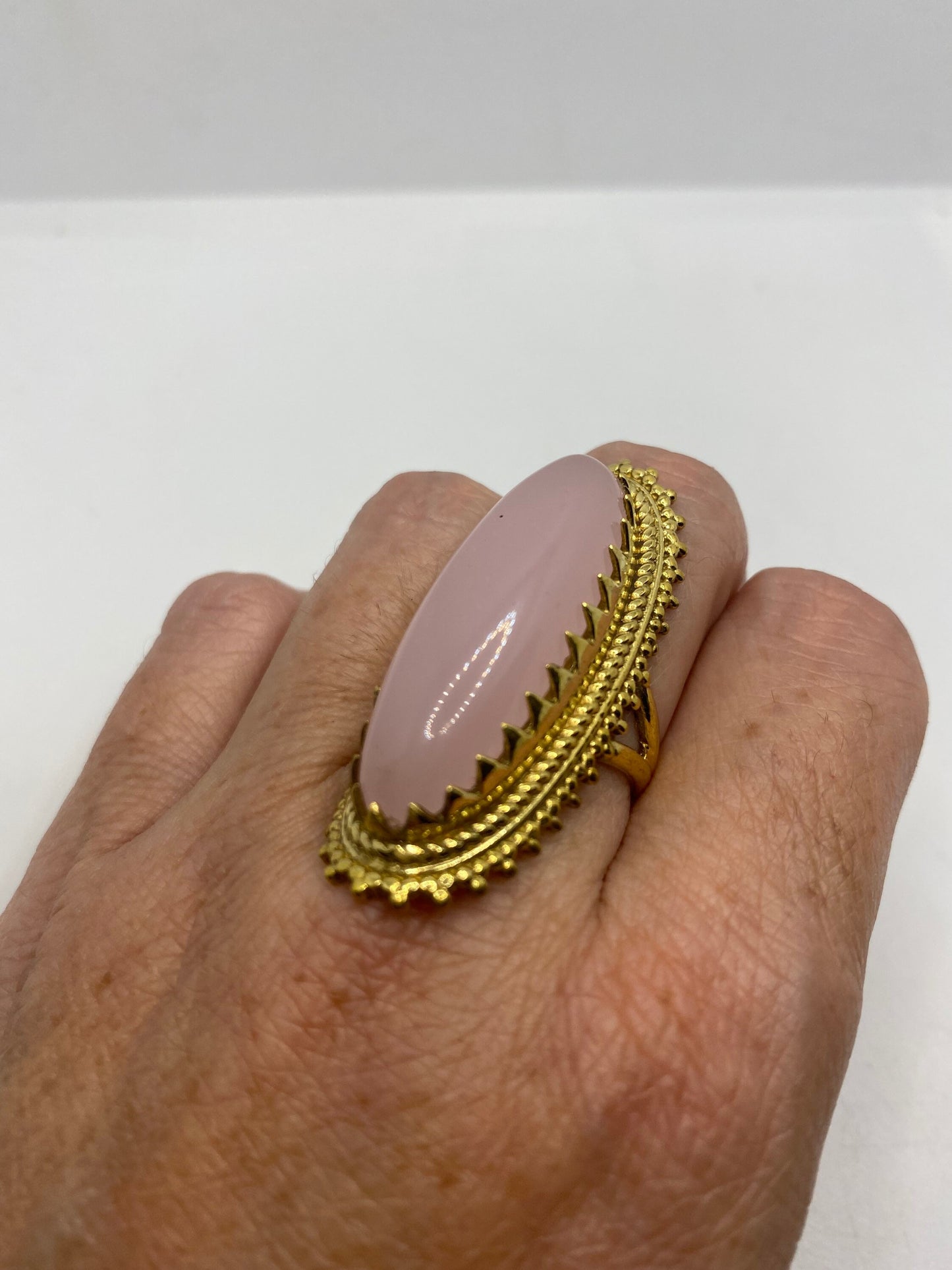 Vintage Genuine Rose Quartz Golden Bronze Ring